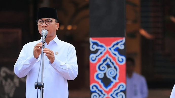 Menteri Desa dan Pembangunan Daerah Tertinggal (Mendes PDT) Yandri Susanto menghadiri Apel Bersama di Lingkungan Kemendes PDT dan Halalbilhalal Idul Fitri 1447 H di Lapangan parkir Kantor Kemendes, Jakarta, Senin (30/3/2026). ANTARA/HO-Humas Kemendes PDT/aa.