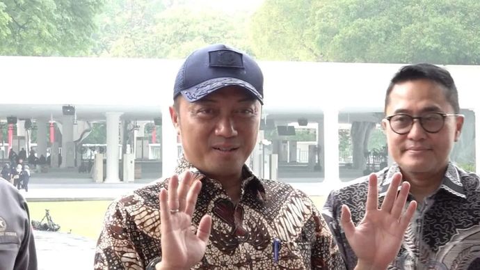 Menteri Sekretaris Negara Prasetyo Hadi memberikan keterangan media usai menyaksikan gladi kotor latihan gabungan di halaman Istana Merdeka, Jakarta, Selasa 12 Agustus 2025. ANTARA/Cahya Sari