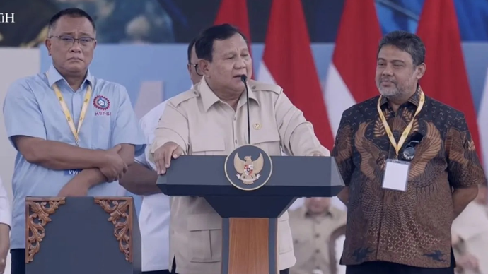 Tangkapan layar - Presiden Prabowo Subianto memberikan arahan saat Peringatan Hari Buruh Internasional di Monas, Jakarta, Jumat (1/5/2026) (ANTARA/Prisca Triferna)