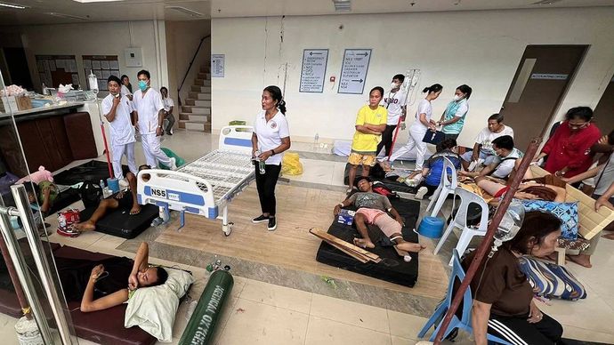 Sejumlah korban mendapat perawatan di Rumah Sakit Provinsi Cebu setelah gempa berkekuatan 6,9 skala Richter mengguncang provinsi Cebu, Filipina (1/10/2025).