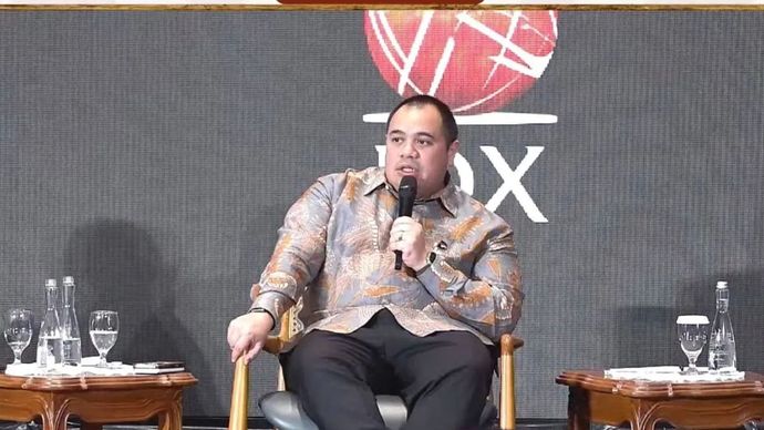 Chief Investment Officer (CIO) Danantara Indonesia Pandu Sjahrir ​​​​dalam acara Opening Ceremony dan Seminar Utama Capital Market Summit &amp; Expo (CMSE) 2025, di Gedung Bursa Efek Indonesia (BEI), Jakarta, Jumat (17/10/2025).