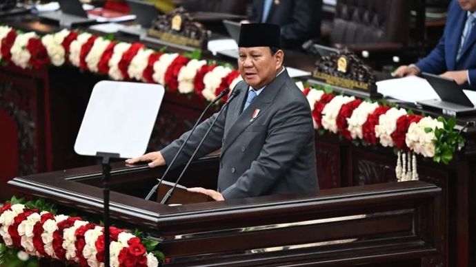 Presiden Prabowo Subianto menyampaikan pidato dalam Sidang Tahunan MPR RI dan Sidang Bersama DPR-DPD RI Tahun 2025 di Gedung Nusantara, Kompleks Parlemen, Jakarta, Jumat, 15 Agustus 2025.