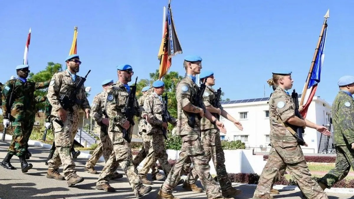 Arsip - Pasukan Sementara PBB di Lebanon (UNIFIL) menggelar parade militer memperingati HUT ke-80 PBB di Naqoura, Lebanon selatan, Jumat (24/10/2025). (ANTARA/Xinhua/Ali Hashisho/aa.)