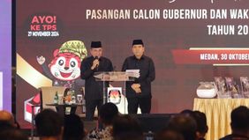 Pasangan calon Gubernur Sumatera Utara nomor urut 2 Edy Rahmayadi-Hasan Basri memaparkan lima misi pada debat publik perdana calon gubernur dan wakil gubernur provinsi setempat yang akan betarung di Pilkada 2024.