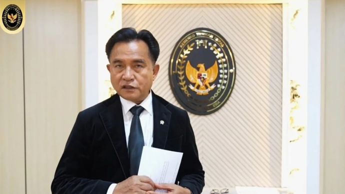 Tangkapan layar - Menko Kumham Imipas Yusril Ihza Mahendra saat memberikan keterangan video di Jakarta, Jumat 1 Agustus 2025. ANTARA/Agatha Olivia Victoria