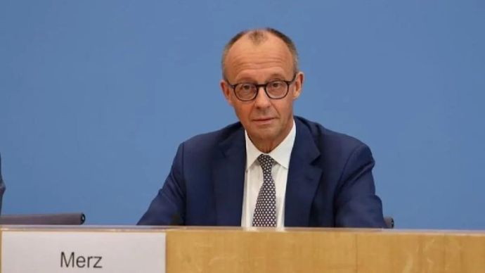 Arsip - Kanselir Jerman Friedrich Merz berbicara pada konferensi pers di Berlin, Jerman, 18 Juli 2025. (ANTARA/Xinhua/Li Hanlin/aa)