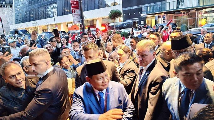 Presiden RI Prabowo Subianto tiba di hotel tempat menginap di kawasan Manhattan, New York, Amerika Serikat, Sabtu 20 September 2025. ANTARA/Fathur Rochman/am.