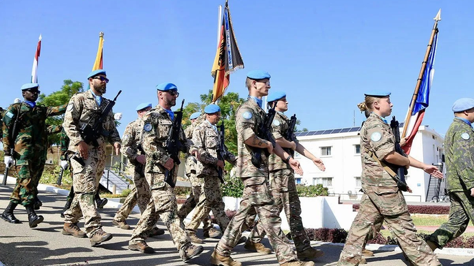 Arsip foto - Pasukan Sementara Perserikatan Bangsa-Bangsa di Lebanon (UNIFIL) menggelar parade militer di markas besarnya di Naqoura, Lebanon selatan pada 24 Oktober 2025, untuk memperingati ulang tahun ke-80 berdirinya Perserikatan Bangsa-Bangsa. ANTARA/Xinhua/Ali Hashisho.