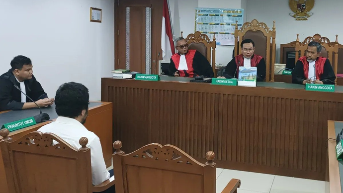 Suasana sidang Direktur Utama (Dirut) Terra Drone Michael Wishnu Wardana di Pengadilan Negeri Jakarta Pusat, Kamis 7 Mei 2026. ANTARA/Khaerul Izan.