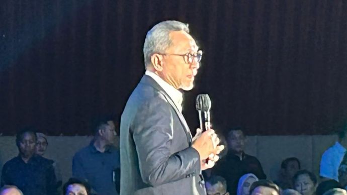 Menteri Koordinator Bidang Pangan (Menko Pangan) Zulkifli Hasan atau Zulhas dalam Townhall Satu Tahun Kinerja Kemenko Pangan, di Jakarta, Selasa (21/10/2025). 