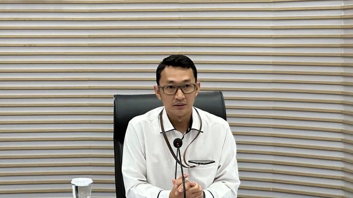Juru Bicara Komisi Pemberantasan Korupsi Budi Prasetyo saat memberikan keterangan di Gedung Merah Putih KPK, Jakarta, Kamis, 7 Agustus 2025.