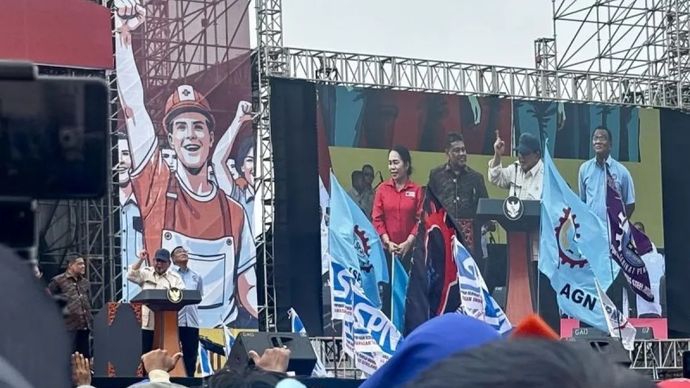 Presiden Prabowo Subianto di peringatan Hari Buruh Internasional (May Day) 2025. 