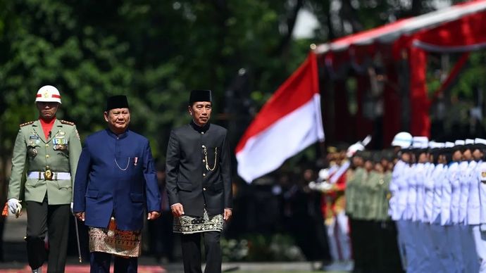 Presiden RI Prabowo Subianto dan Presiden RI Ke-7 Joko Widodo (Jokowi). <b>(Antara)</b>