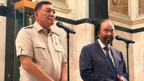 Menteri Pertahanan Sjafrie Sjamsoeddin menerima kunjungan Ketua Umum Partai NasDem Surya Paloh di kantor Kementerian Pertahanan, Jakarta, Rabu. 