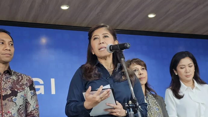 Menteri Komunikasi dan Digital Meutya Hafid dalam konferensi pers kelanjutan PP Tunas di Kantor Kementerian Komdigi, Jakarta Pusat, Rabu (22/4/2026). (ANTARA/Livia Kristianti)