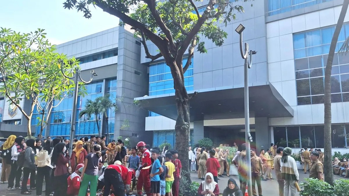 Lokasi kebakaran di Gedung D Kementerian Dalam Negeri (Kemendagri), Direktorat Jenderal Bina Pemerintahan Desa Direktorat Jenderal Kependudukan dan Pencatatan Sipil, di Pasar Minggu, Jakarta, Senin (20/4/2026). ANTARA/Luthfia Miranda Putri.