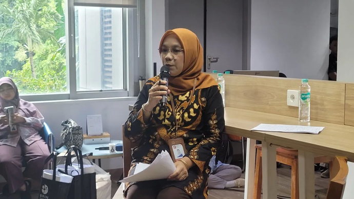 Peneliti Ahli Madya Pusat Riset Kedokteran Preklinis dan Klinis BRIN Telly Purnamasari Agus dalam Media Lounge Discussion (Melodi) di Kantor BRIN, Jakarta, Kamis (16/1/2025).