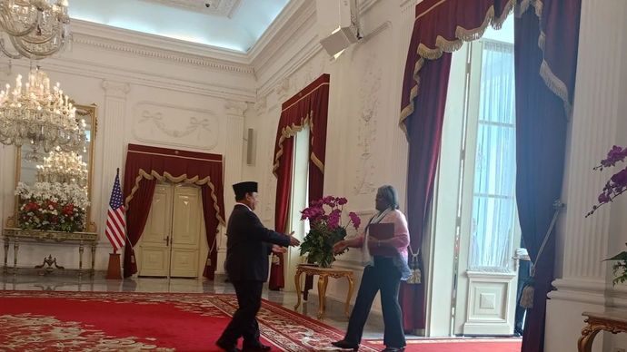 Presiden Prabowo Subianto menerima Dubes AS untuk PBB Linda Thomas-Greenfield di Istana Merdeka, Jakarta, Senin (21/10/2024). 