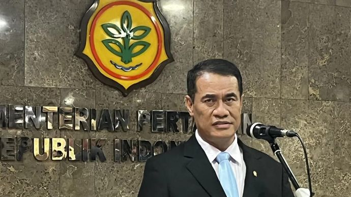 Menteri Pertanian (Mentan) Andi Amran Sulaiman saat memberikan keterangan pers di Kantor Kementerian Pertanian (Kementan) RI, Jakarta, Kamis 7 Agustus 2025. (ANTARA/Arnidhya Nur Zhafira)