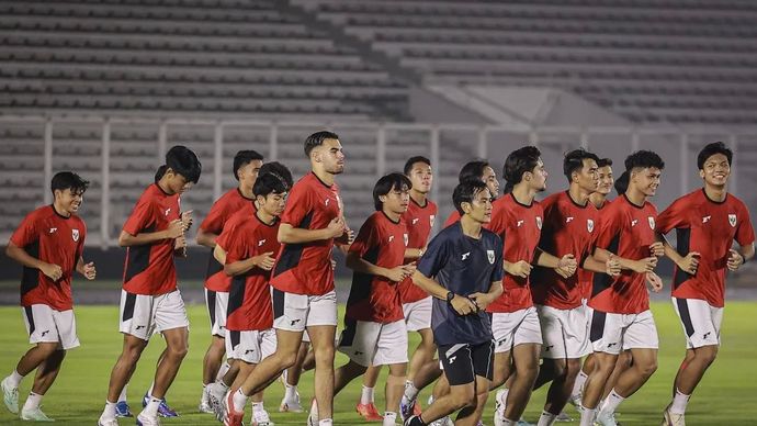 Timnas U-23 Indonesia menjalani latihan resmi menjelang laga final Kejuaraan ASEAN U-23 2025 melawan timnas U-23 Vietnam di Stadion Madya Gelora Bung Karno, Jakarta, Selasa, 29 Juli 2025.