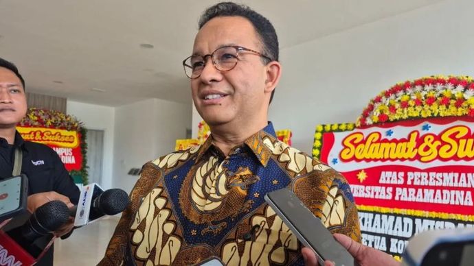 Anies Baswedan saat ditemui usai meresmikan Universitas Paramadina Kampus Cipayung di Jakarta, Rabu 27 Agustus 2025. ANTARA/Sean Filo Muhamad.