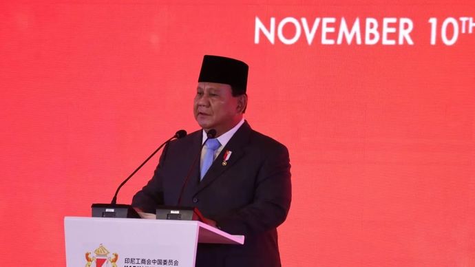 Presiden Prabowo Subianto berbicara dalam Indonesia-China Business Forum 2024 di Beijing, Minggu (10/11/2024)