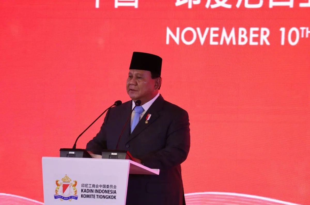 Presiden Prabowo Subianto berbicara dalam Indonesia-China Business Forum 2024 di Beijing, Minggu (10/11/2024) <b>(Antara)</b>