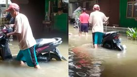 Hujan yang mengguyur sejak tadi malam sampai pagi hari ini menyebabkan banjir di beberapa titik di Jakarta, Sabtu 8 Februari 2025.
