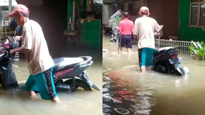 Dilansir dari akun Instagram @jakarta.terkini, nampak banjir kembali terjadi kawasan Rusun Bumi Cengkareng Indah, Jakarta Barat.