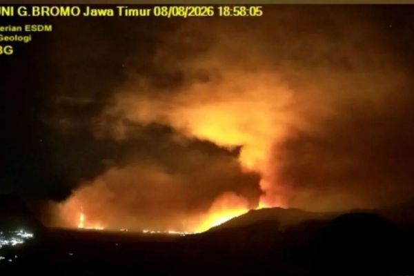 Kebakaran kawasan hutan Gunung Bromo di Jawa Timur, Sabtu (8/8/2026) malam