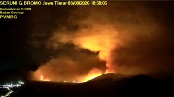 Kebakaran kawasan hutan Gunung Bromo di Jawa Timur, Sabtu (8/8/2026) malam