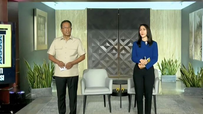 Menteri Hukum Supratman Andi Agtas (kiri) dalam acara Pasti Ada Solusi, di Jakarta, Jumat (21/8/2026).