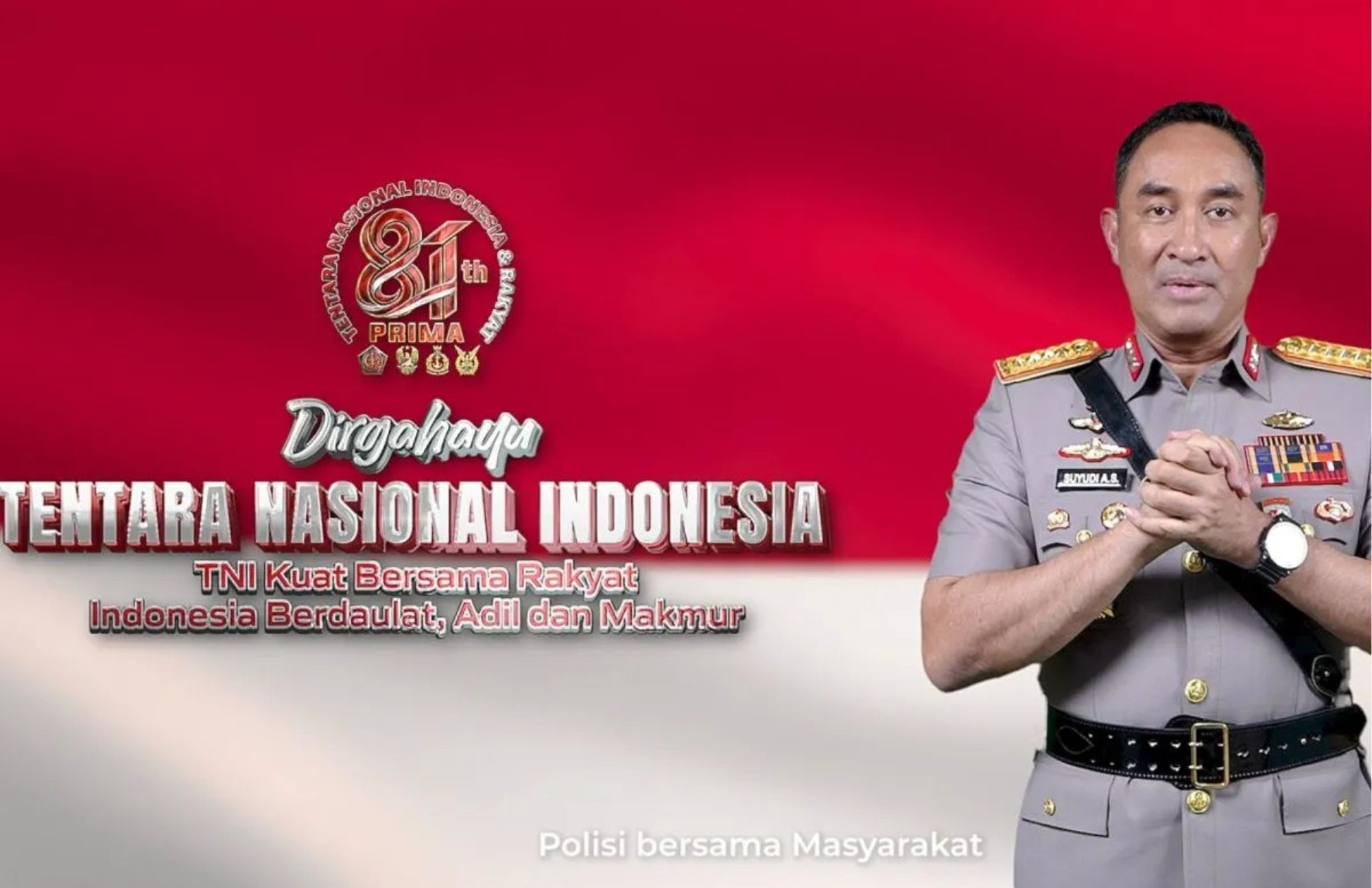 Tangkapan layar - Kapolri Jenderal Pol. Suyudi Ario Seto mengucapkan peringatan HUT Ke-81 TNI. <b>(Antara)</b>