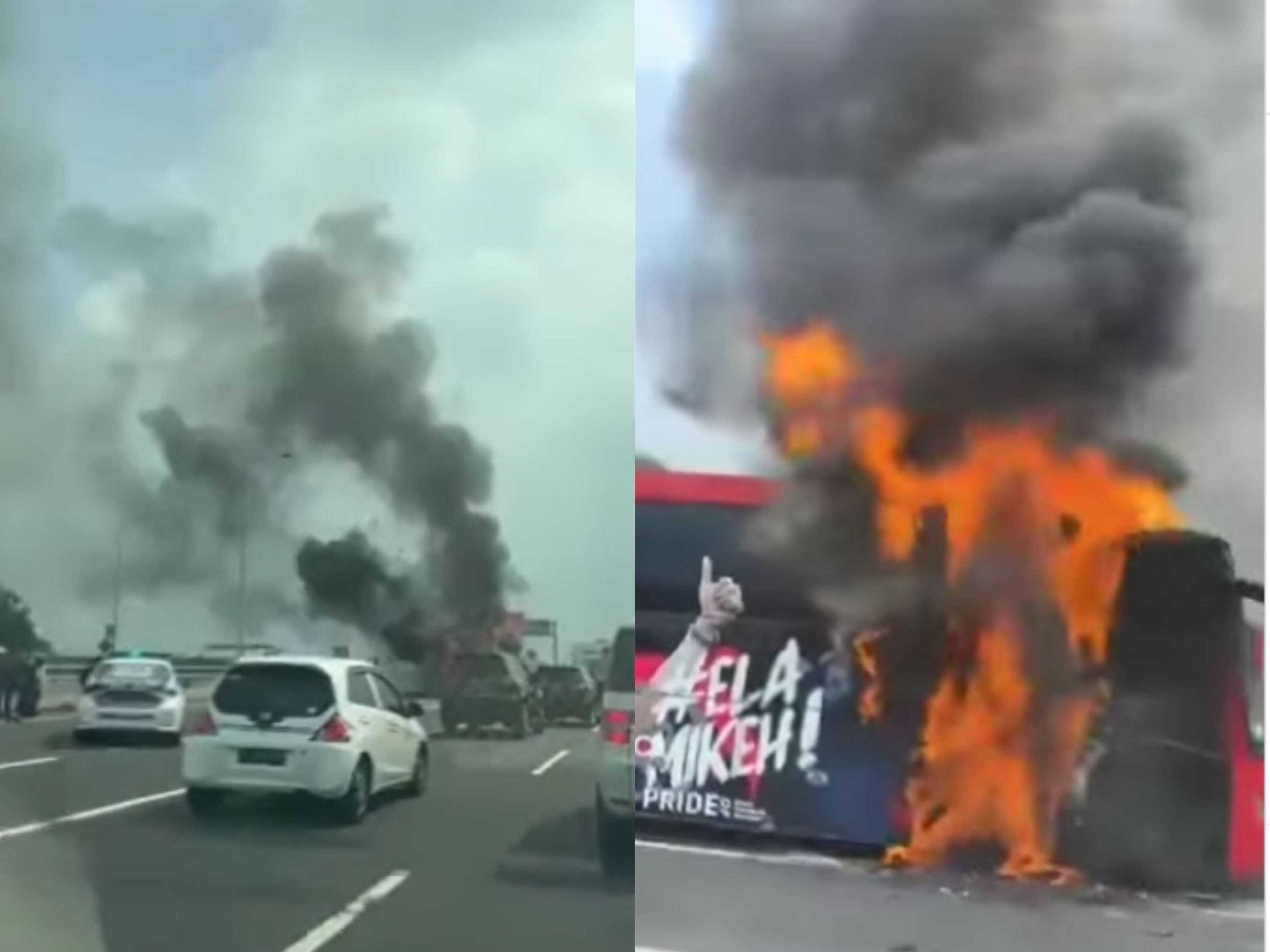 Kebaran Bus di Tol Wiyoto Wiyono <b>(IG: jakarta.hari.ini)</b>