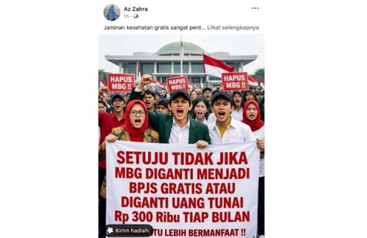 Unggahan yang menarasikan program MBG diganti dengan program BPJS Kesehatan gratis. Faktanya, pernyataan tersebut tidak berdasar. (Facebook) <b>(Antara)</b>