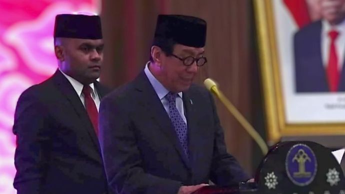 Menteri Hukum dan HAM (Menkumham) RI Yasonna Laoly dalam acara Pelantikan dan Pengambilan Sumpah Jab