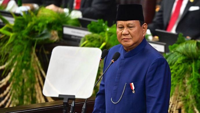 President Prabowo Subianto delivers his inaugural speech at the Nusantara Building, Jakarta, on Sunday (October 20, 2024). 