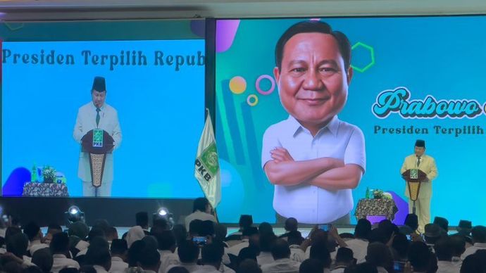 Presiden terpilih pada Pemilu 2024 Prabowo Subianto saat menghadiri Rapat Koordinasi Nasional Legislatif PKB di Jakarta, Kamis (10/10/2024). 