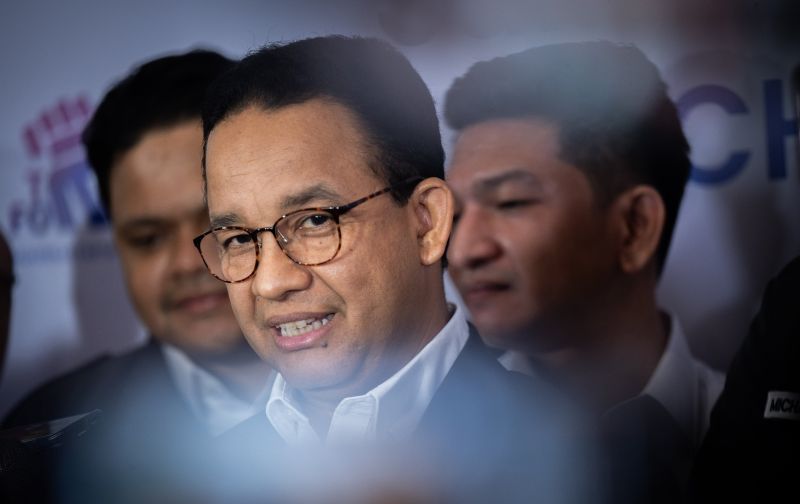 Anies Baswedan saat penutupan Musyawarah Kerja Nasional (Mukernas) DPP Partai Perindo di Jakarta, Rabu (31/7/2024).  <b>(ANTARA FOTO/Bayu Pratama S/Spt )</b>