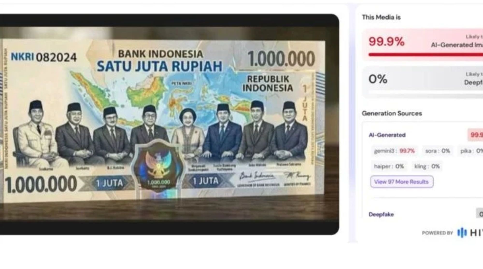 Hasil pemeriksaan menggunakan AI Detector.  <b>(Hive Moderation)</b>