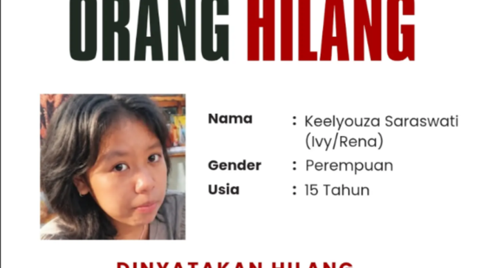 Remaja perempuan bernama Keelyouza Saraswati, yang juga dikenal dengan nama Ivy atau Rena, dikabarkan hilang sejak Rabu, 26 Agustus 2026 sekitar pukul 17.00 WIB. 