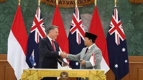 Menteri Pertahanan RI Prabowo Subianto dan Deputy Prime Minister and Minister for Defence of Australia The Hon Richard Donald Marles MP melakukan penandatanganan Perjanjian Kerja Sama Pertahanan.