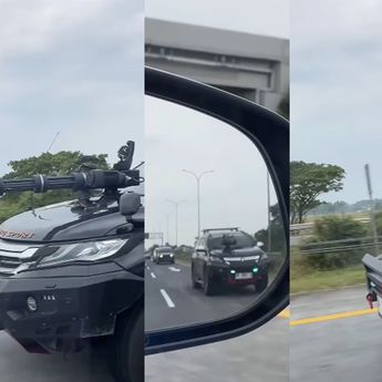 Viral Mobil Sipil Plat A Pasang Benda Berbentuk Senapan Mesin di Kap Mobil