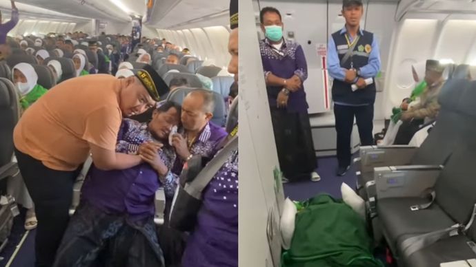 Momen Sedih Suami saat Nyai Nur Fadilah Jamaah Haji asal Sidoarjo Meninggal di Pesawat