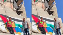 Warga Gaza Bikin Mural Lamine Yamal Bawa Bendera Palestina