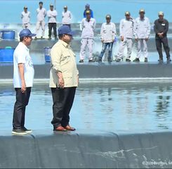 Prabowo Subianto Hadiri Panen Raya Udang Vaname di Kebumen