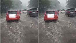 Jakarta Diguyur Hujan Deras, Jalan Depan Jalan Taman Mini Banjir