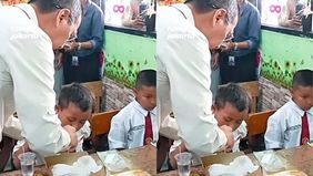 Seorang anak SD memilih untuk membawa pulang jatah makan siang untuk neneknya yang sedang sakit. Hal tersebut menjadi viral di media sosial.