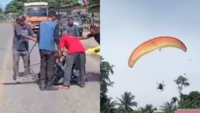 Seorang atlet Aero Sport atau Paramotor harus mendarat darurat ketika mengikuti perlombaan di Pekan Olahraga Nasional (PON) 2024 Aceh-Sumut.