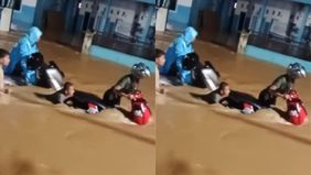 Beredar video memperlihatkan banjir hingga pinggang orang dewasa di Kecamatan Moncongloe, Kabupaten Maros. Hal tersebut menjadi viral di media sosial.